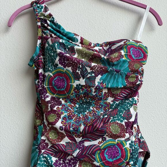 Miraclesuit One Shoulder Swimsuit Colorful Paisley Size 6 Small Tummy Control - Picture 2 of 10